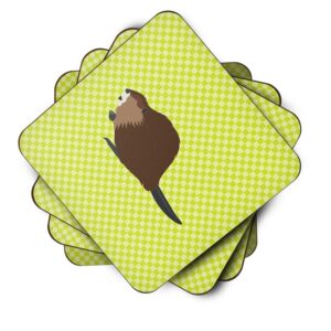 Caroline's Treasures BB7699FC Eurasian Beaver Green Foam Coaster Set of 4 Set of 4 Cup Coasters for Indoor Outdoor, Tabletop Protection, Anti Slip, Mouse pad Material