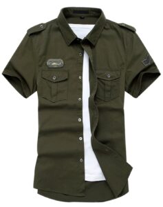 gihuo men shirt short sleeve military button down army tactical shirt utility cargo work uniform shirt tops (medium, army green)