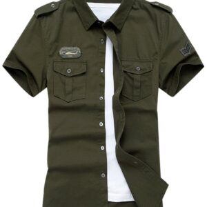 Gihuo Men Shirt Short Sleeve Military Button Down Army Tactical Shirt Utility Cargo Work Uniform Shirt Tops (Medium, Army Green)