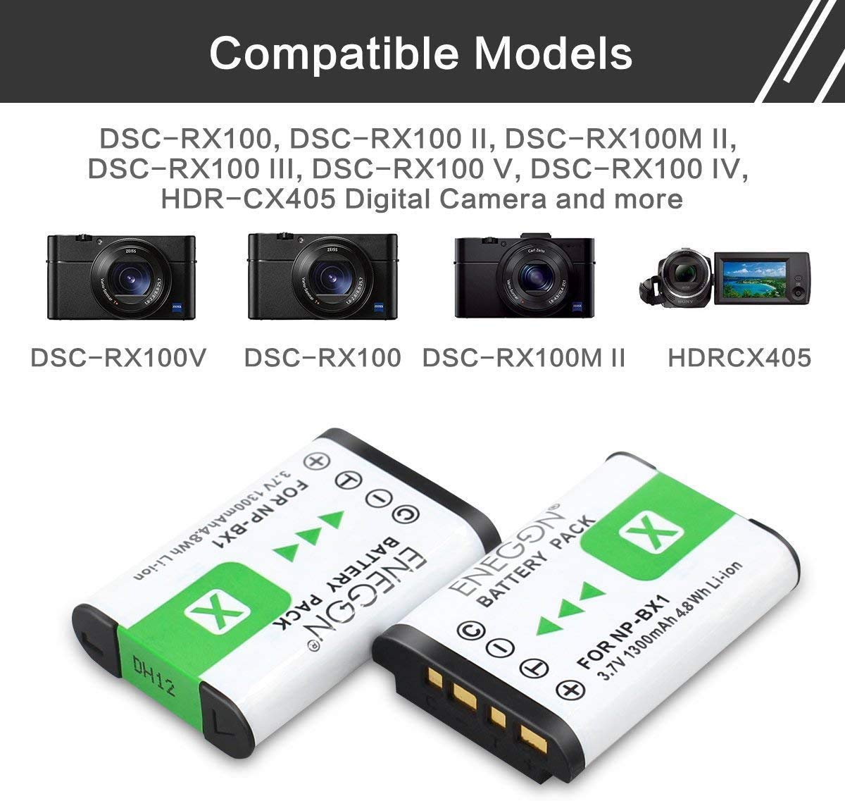 ENEGON NP-BX1 Battery (2-Pack) and Rapid Dual Charger for Sony NP-BX1 and Sony ZV-1, Cyber-Shot DSC-RX100, DSC-RX100 II/III/M4/M5/M6/M7/Ⅳ/Ⅴ/Ⅵ/Ⅶ/VA, DSC-RX100M II, HDR-CX405