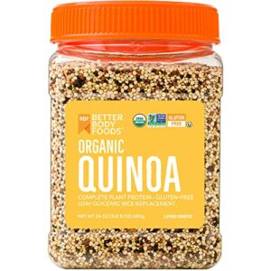 betterbody foods organic quinoa, vegan, complete plant protein, gluten free, low glycemic rice replacement, 24 ounce