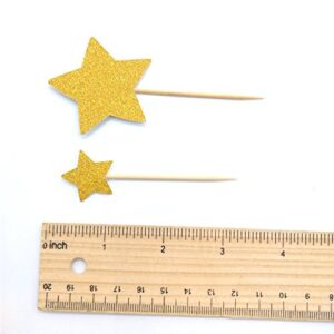 Hemarty 40 Pcs Twinkle Gold Star Cupcake Toppers DIY Glitter Mini Birthday Cake Snack Decorations Picks Suppliers Party Accessories for Wedding Baby Shower