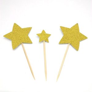 Hemarty 40 Pcs Twinkle Gold Star Cupcake Toppers DIY Glitter Mini Birthday Cake Snack Decorations Picks Suppliers Party Accessories for Wedding Baby Shower