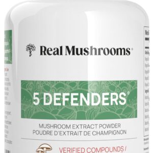 Real Mushrooms 5 Defenders Capsules - Organic Mushroom Extract w/ Chaga, Shiitake, Maitake, Turkey Tail, & Reishi - Mushroom Supplement - Vegan, Non-GMO, 90 Caps