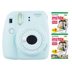 fujifilm instax mini 9 instant camera (ice blue) with 2 x instant twin film pack (40 exposures)