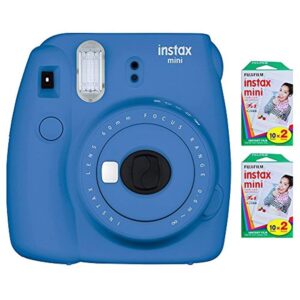 fujifilm instax mini 9 instant camera (cobalt blue) with 2 x instant twin film pack (40 exposures)
