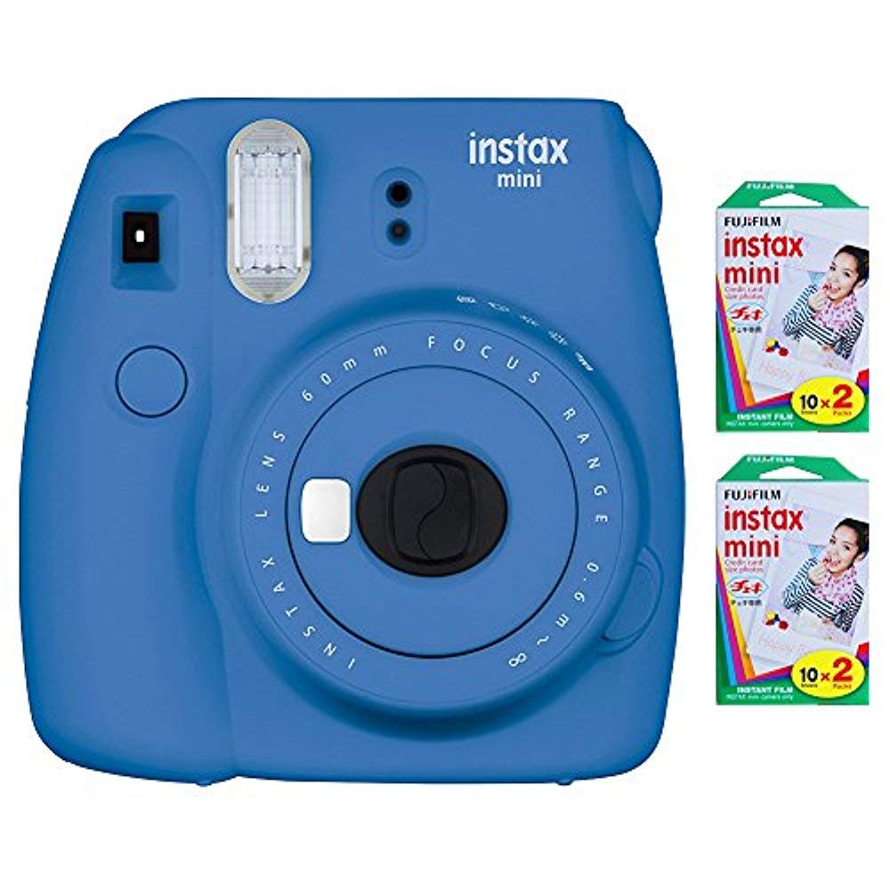 Fujifilm Instax Mini 9 Instant Camera (Cobalt Blue) with 2 x Instant Twin Film Pack (40 Exposures)