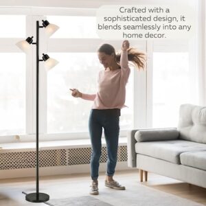 LIGHTACCENTS 3 Light Floor Lamp Tree Floor Lamp Industrial Modern Style Standing Multi Head Floor Lamp Pole Lamp with Adjustable Lights – Standing Lamps for Office – Tall Lamp Torchiere - Black