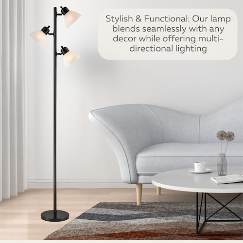 LIGHTACCENTS 3 Light Floor Lamp Tree Floor Lamp Industrial Modern Style Standing Multi Head Floor Lamp Pole Lamp with Adjustable Lights – Standing Lamps for Office – Tall Lamp Torchiere - Black