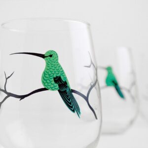 Bird Glassware Set of 4 Stemless Wine Glasses, Cardinal, Bluebird, Yellow Finch, Hummingbird Glass Collection