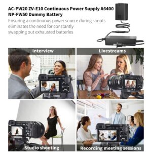 F1TP AC PW20 AC Power Supply Adapter NP-FW50 Dummy Battery Coupler kit for Sony Alpha A6500 A6400 A6300 A6100 A6000 A5100 A5000 A7II A7SII A7RII A7 A7S A7R RX10 II III IV NE ZV-E10 Cameras