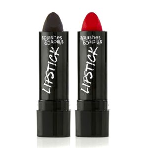 vivid black and red lipstick - 2 pack combo - bold, translucent, no sheen lip color with matte finish - makeup and cosmetics by splashes & spills