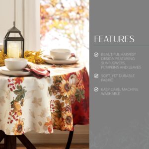 Elrene Home Fashions Swaying Leaves Bordered Fall, Seasonal and Holiday Tablecloth, 70" Round, Multi