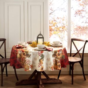 Elrene Home Fashions Swaying Leaves Bordered Fall, Seasonal and Holiday Tablecloth, 70" Round, Multi