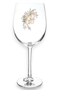 the queens' jewels pearl bouquet jeweled stemmed wine glass, 21 oz. - unique gift for women, birthday, cute, fun, not painted, decorated, bling, bedazzled, rhinestone