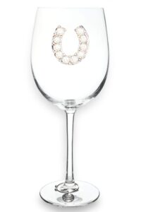 the queens' jewels horseshoe jeweled stemmed wine glass, 21 oz. - unique gift for women, birthday, cute, fun, western, not painted, decorated, bling, bedazzled, rhinestone