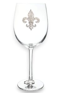 the queens' jewels diamond fleur de lis jeweled stemmed wine glass, 21 oz. - unique, birthday, cute, fun, not painted, decorated, bling, bedazzled, rhinestone