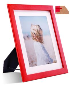 jd concept 8x10 soft-red thin wood picture frame with glass, for photo 6x8 with mat or 8 x 10 without mat, desk-top or wall mounted