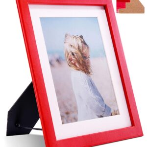 JD Concept 8x10 Soft-Red Thin Wood Picture Frame with Glass, for Photo 6x8 with Mat or 8 x 10 without Mat, Desk-top or Wall Mounted