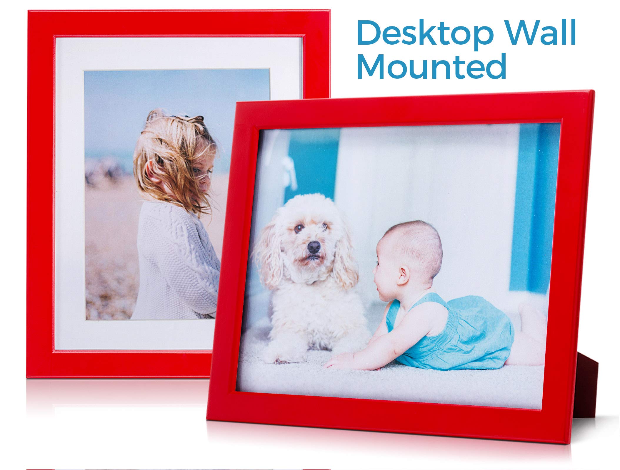 JD Concept 8x10 Soft-Red Thin Wood Picture Frame with Glass, for Photo 6x8 with Mat or 8 x 10 without Mat, Desk-top or Wall Mounted