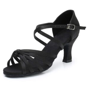 hipposeus women latin dance shoes black open toe ballroom salsa dance shoes, 8 b(m) us