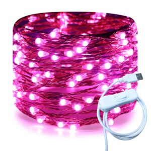 ruichen usb fairy lights 20 ft 120 led string lights with on/off switch, waterproof copper wire lights for bedroom wall ceiling wreath christmas easter valentines day wedding party (pink)