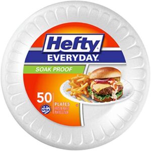 hefty everyday foam plates (white, soak proof, 9", 50 count, pack of 8)