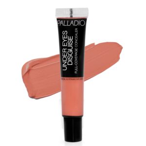 palladio full coverage concealer, under eyes disguise, creamy face and eye concealer, evens skin tone, conceals blemishes, dark circles and fine lines, use with concealer brush, peach tea