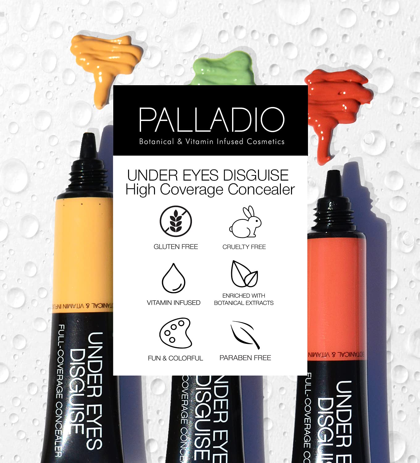 Palladio Full Coverage Concealer, Under Eyes Disguise, Creamy Face and Eye Concealer, Evens Skin Tone, Conceals Blemishes, Dark Circles and Fine Lines, Use with Concealer Brush, Peach Tea