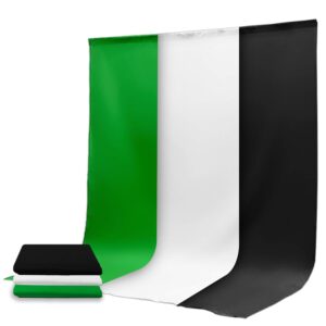 Julius Studio 9 x 13 ft. White, Black, Green Chromakey Background Backdrop Screen Bundle, Premium High Density > 150GSM Fabric A+ Grade, Wrinkle Resistant, Video Studio, Party, Events, PROMO05_AM1