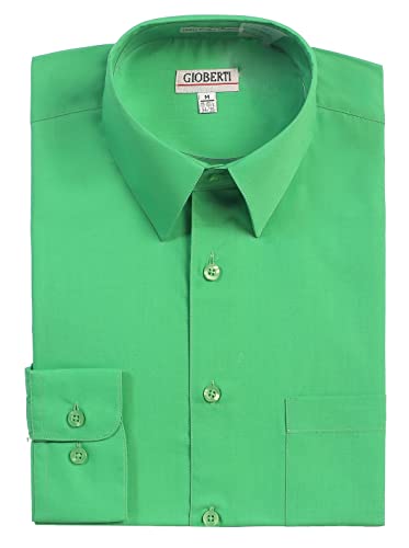 Gioberti Men's Long Sleeve Solid Dress Shirt, Green, Small, Sleeve 33-34