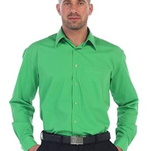 Gioberti Men's Long Sleeve Solid Dress Shirt, Green, Small, Sleeve 33-34