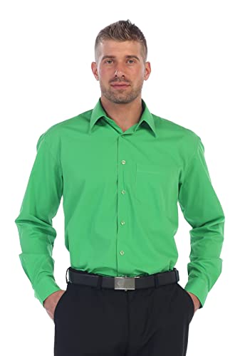 Gioberti Men's Long Sleeve Solid Dress Shirt, Green, Small, Sleeve 33-34