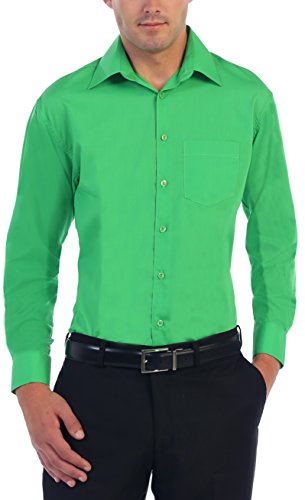 Gioberti Men's Long Sleeve Solid Dress Shirt, Green, Small, Sleeve 33-34