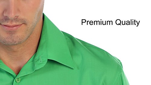 Gioberti Men's Long Sleeve Solid Dress Shirt, Green, Small, Sleeve 33-34