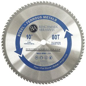 benchmark abrasives 10" tct saw blades, tungsten carbide tipped circular metal cutting saw blades for steel, stainless steel, nickel, titanium, ferrous metals, steel pipe (10" 80 teeth)
