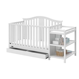 graco solano 4-in-1 convertible crib and changer with drawer (white) – crib and changing table combo with drawer, includes changing pad, converts to toddler bed, daybed and full-size bed