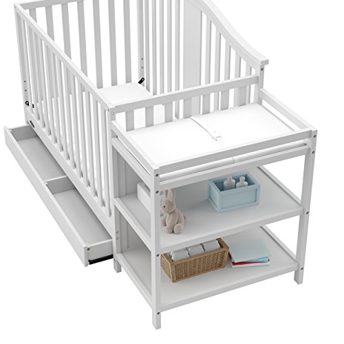 Graco Solano 4-in-1 Convertible Crib and Changer with Drawer (White) – Crib and Changing Table Combo with Drawer, Includes Changing Pad, Converts to Toddler Bed, Daybed and Full-Size Bed