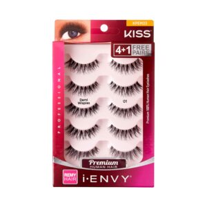 i-envy 5 pairs demi wispies false lashes multi pack natural look premium 100% human hair fluffy eyelashes, volume & curl, lightweight, comfortable, reusable