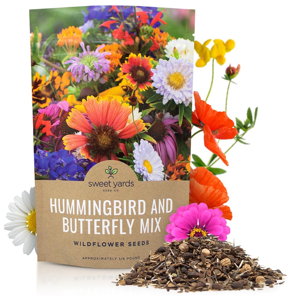 Bulk Wildflower Seeds Butterfly and Humming Bird Mix - 1/4 Pound Bag - Over 30,000 Open Pollinated Annual and Perennial Seeds