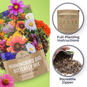 Bulk Wildflower Seeds Butterfly and Humming Bird Mix - 1/4 Pound Bag - Over 30,000 Open Pollinated Annual and Perennial Seeds