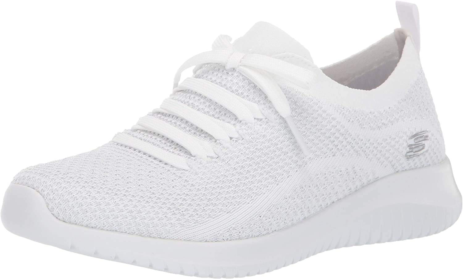 Skechers womens Ultra Flex Salutations Sneaker, White/Silver, 7.5 US