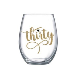 thirty stemless wine glass gold 30th birthday gift for women 0008