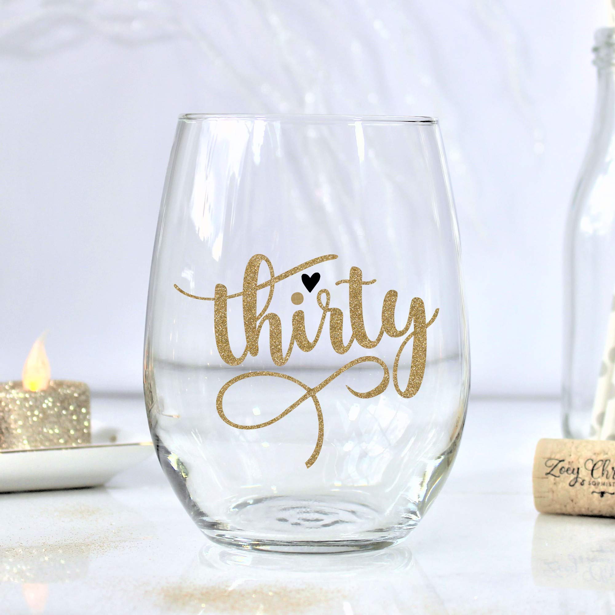 Thirty Stemless Wine Glass Gold 30th Birthday Gift for Women 0008