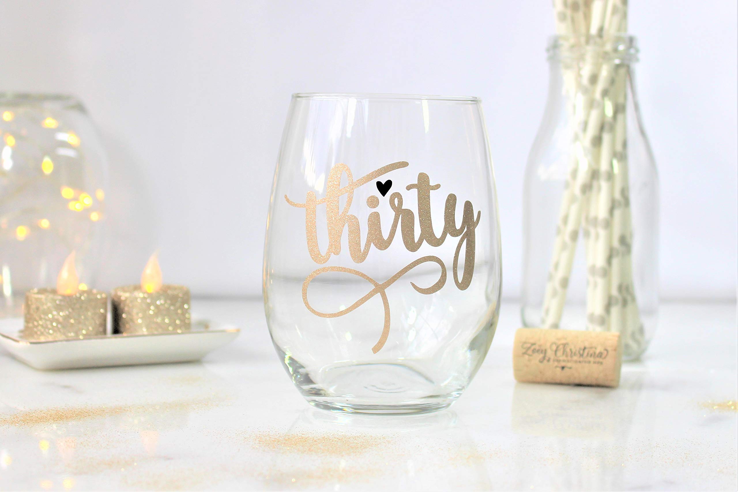 Thirty Stemless Wine Glass Gold 30th Birthday Gift for Women 0008