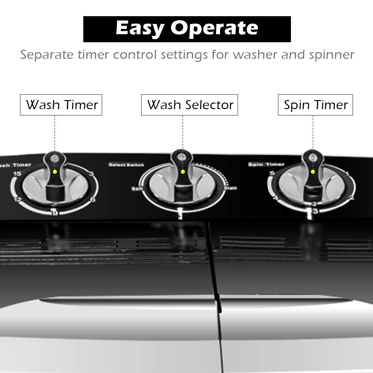 Giantex Portable Compact 13 Lbs Mini Twin Tub Washing Machine Washer Spin Dryer (Black&White)