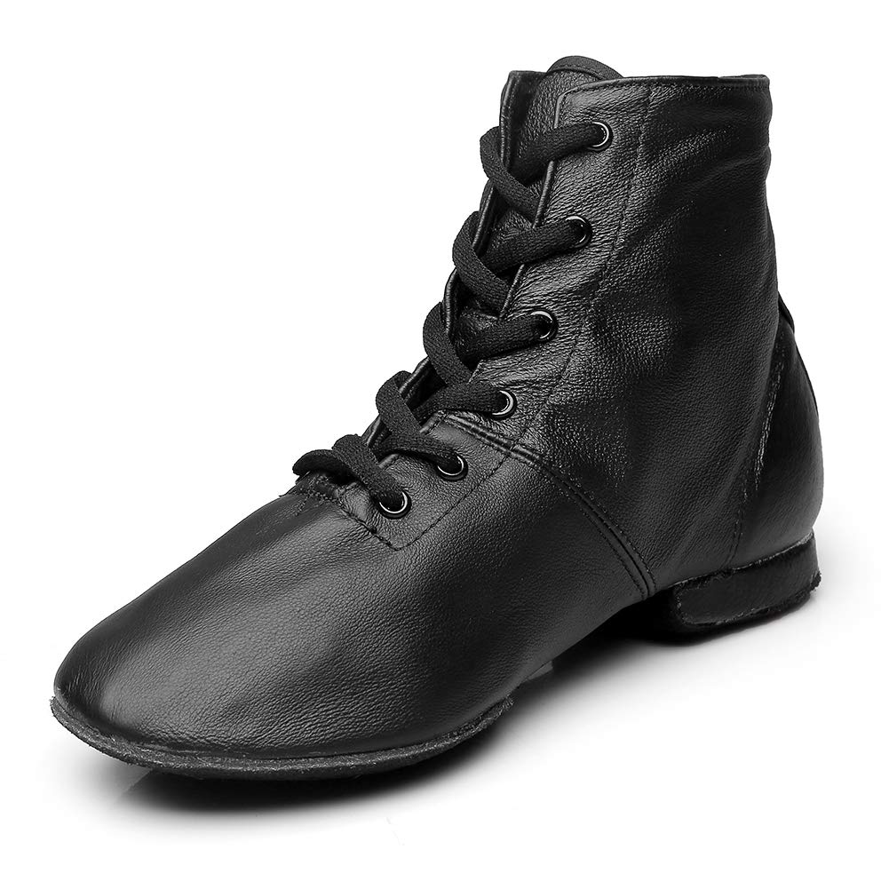 MSMAX Jazz Shoes for Women Black Leather Renaissance Boots for Men 7 M US Women