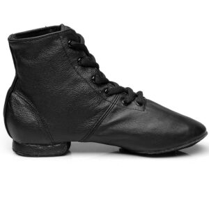 MSMAX Jazz Shoes for Women Black Leather Renaissance Boots for Men 7 M US Women