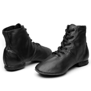 MSMAX Jazz Shoes for Women Black Leather Renaissance Boots for Men 7 M US Women