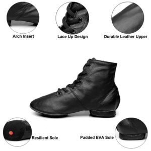 MSMAX Jazz Shoes for Women Black Leather Renaissance Boots for Men 7 M US Women